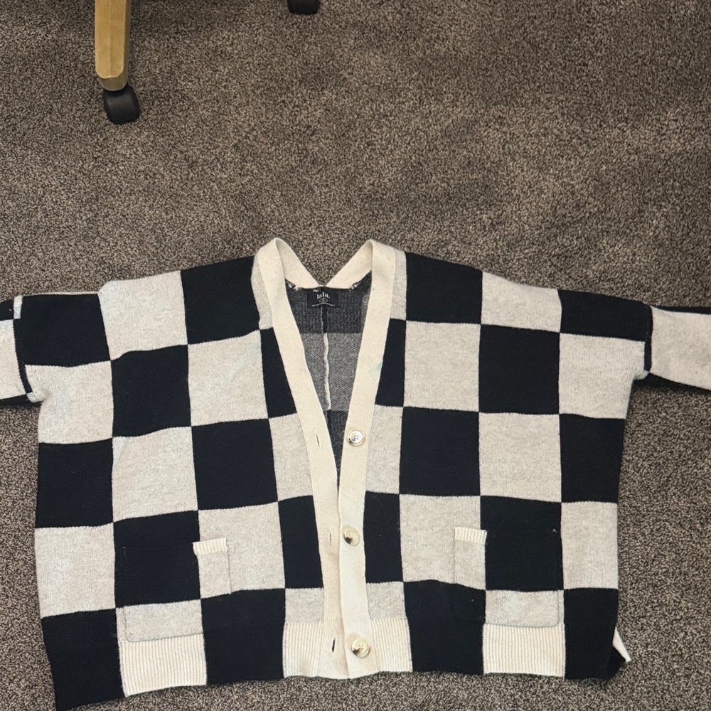 Dressed in LALA Black and Cream Checkered Cardigan